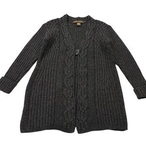 Inis Crafts Ireland Long Wool Cable Cardigan, Charcoal, M